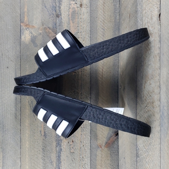 adidas Adilette Boost Men's Slides Sandals Black White Supreme Cushioning - Picture 7 of 9